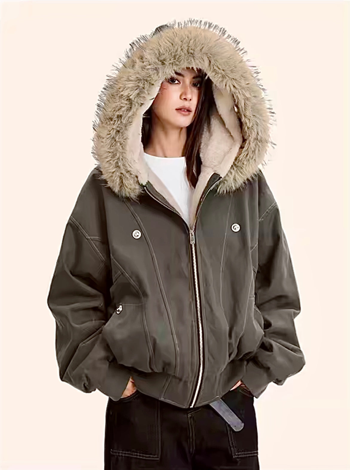 Unisex Fur Collar Hooded Parka