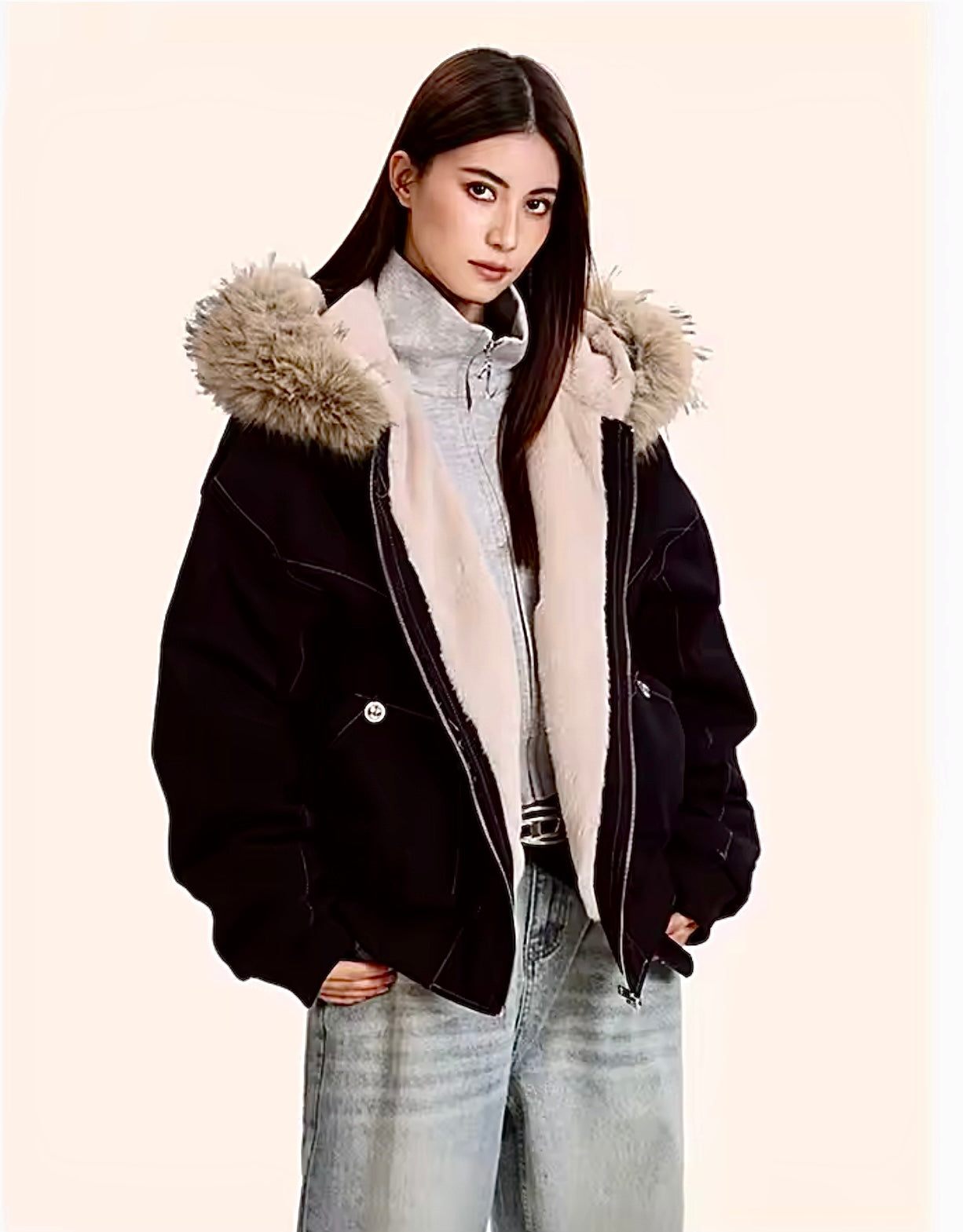 Unisex Fur Collar Hooded Parka
