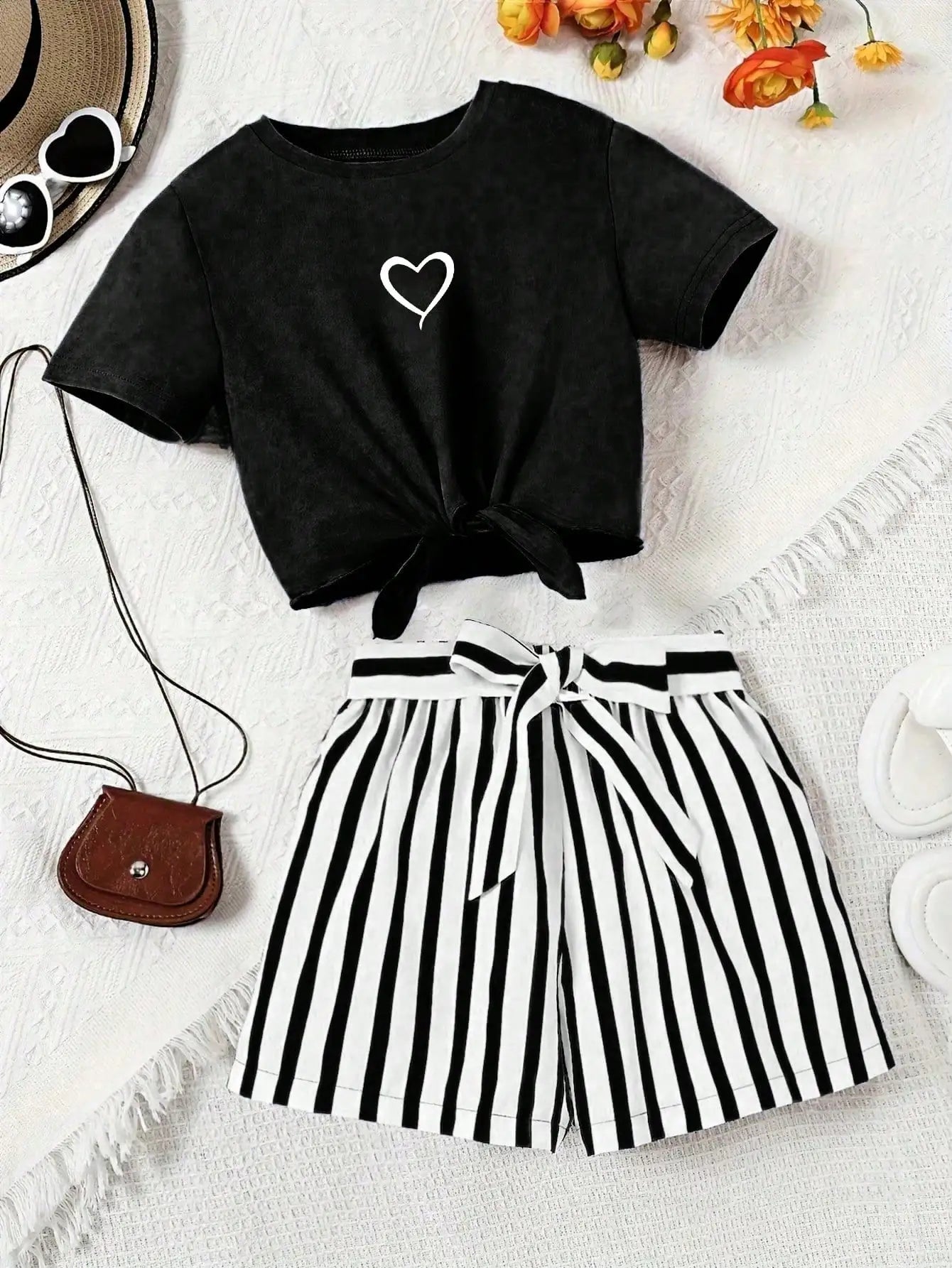 Girls Striped T-Shirt & Shorts Set
