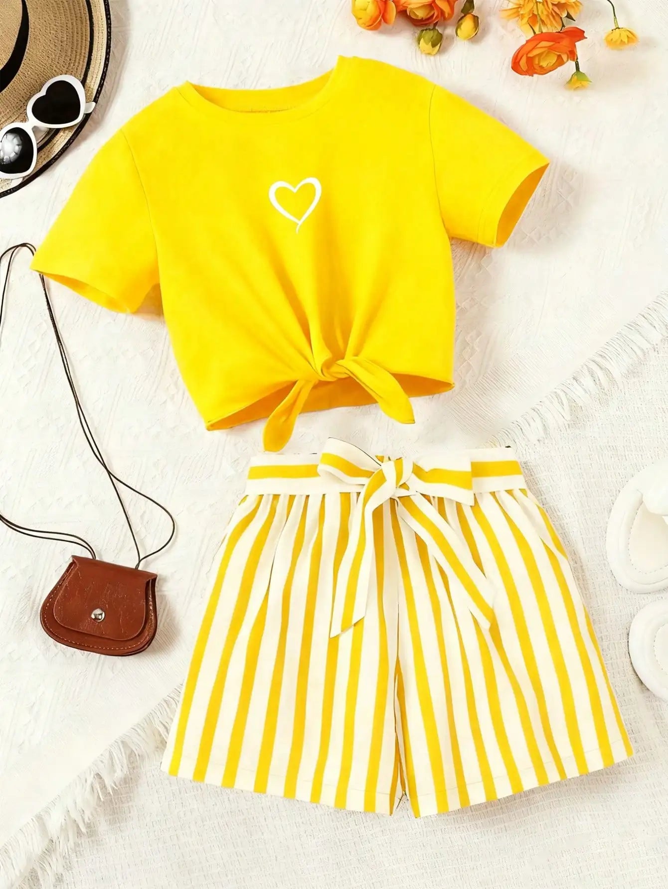 Girls Striped T-Shirt & Shorts Set