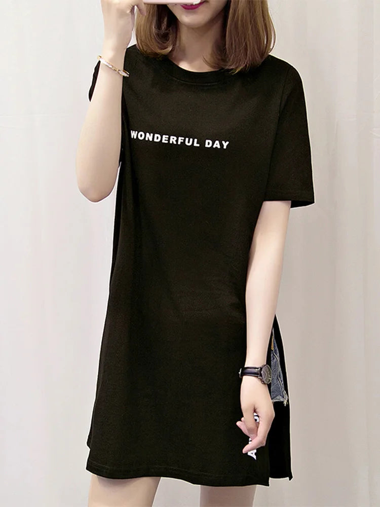 Women's Printed Long T-Shirt with Slit