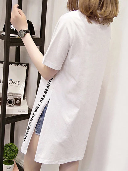 Women's Printed Long T-Shirt with Slit