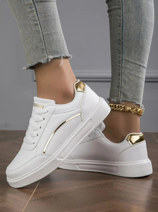 Women's white Sneakers assents gold