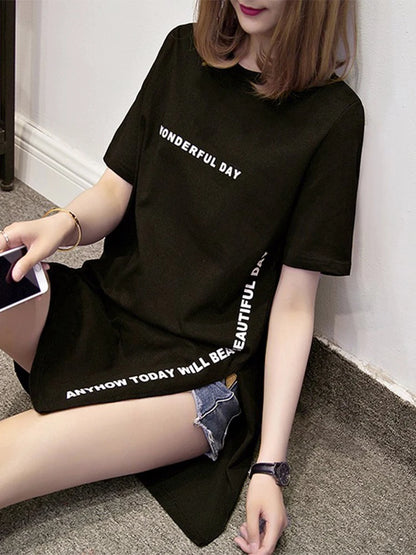Women's Printed Long T-Shirt with Slit
