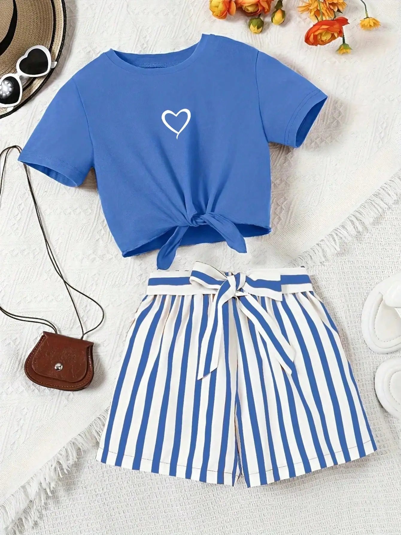 Girls Striped T-Shirt & Shorts Set