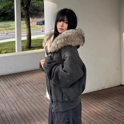 Unisex Fur Collar Hooded Parka