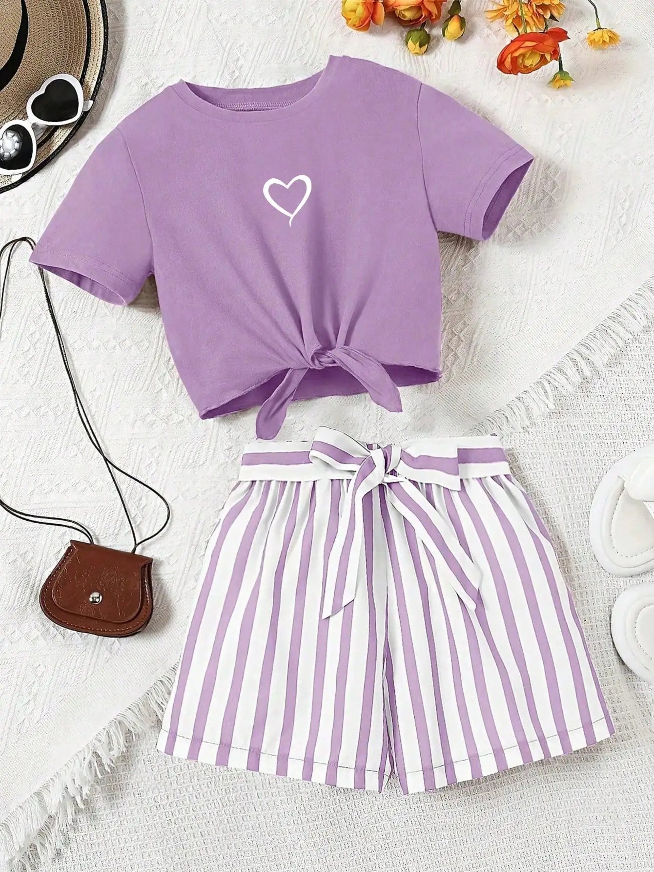 Girls Striped T-Shirt & Shorts Set
