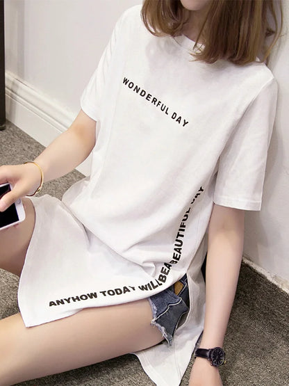 Women's Printed Long T-Shirt with Slit