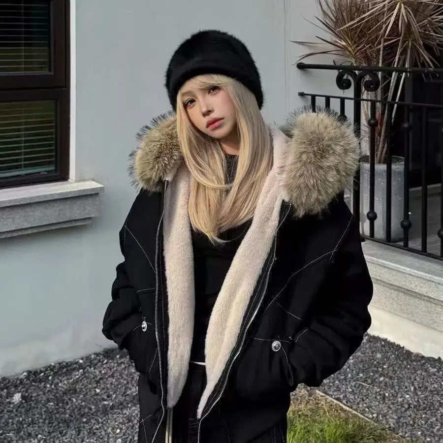Unisex Fur Collar Hooded Parka