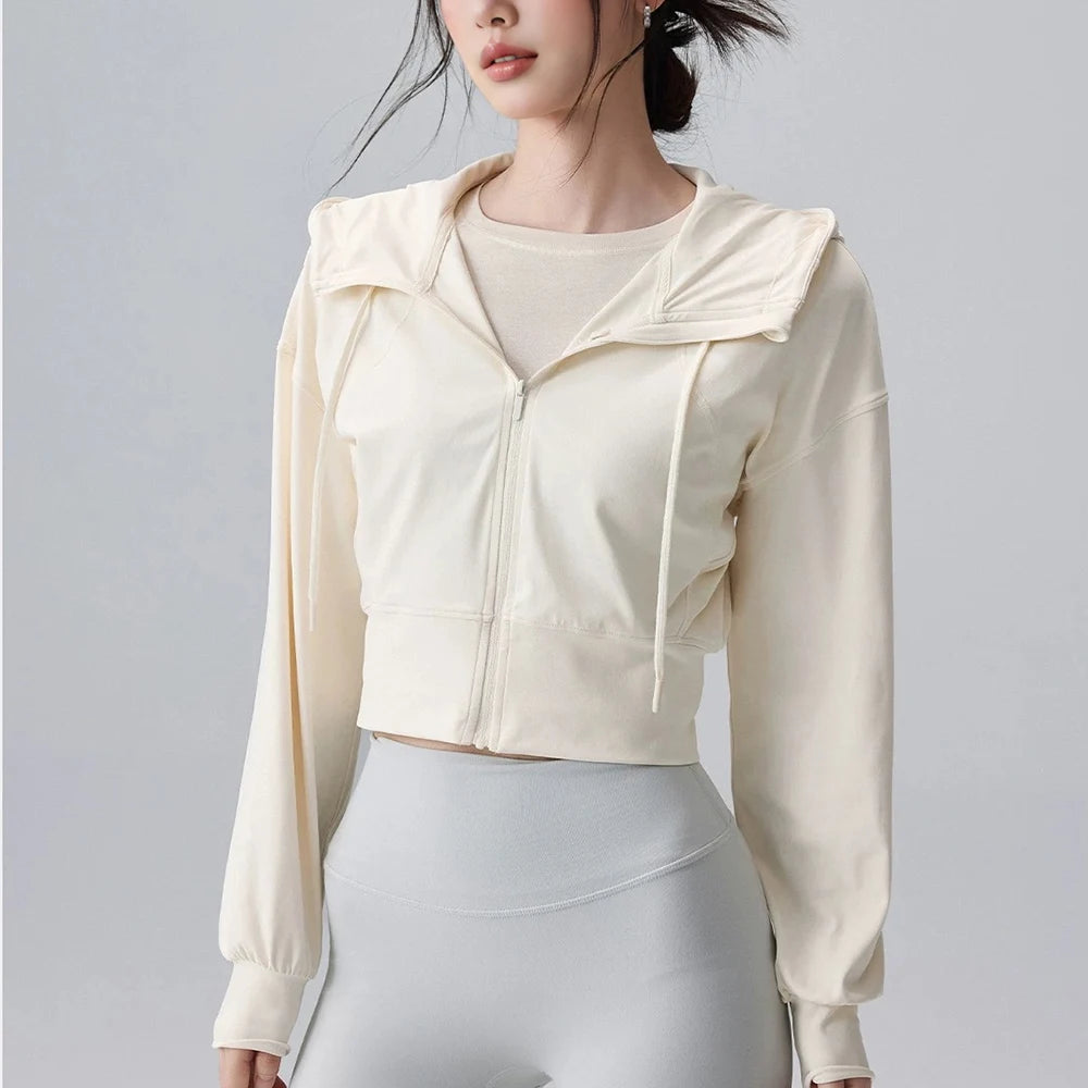 Women's Hooded Running Jacket Cream White