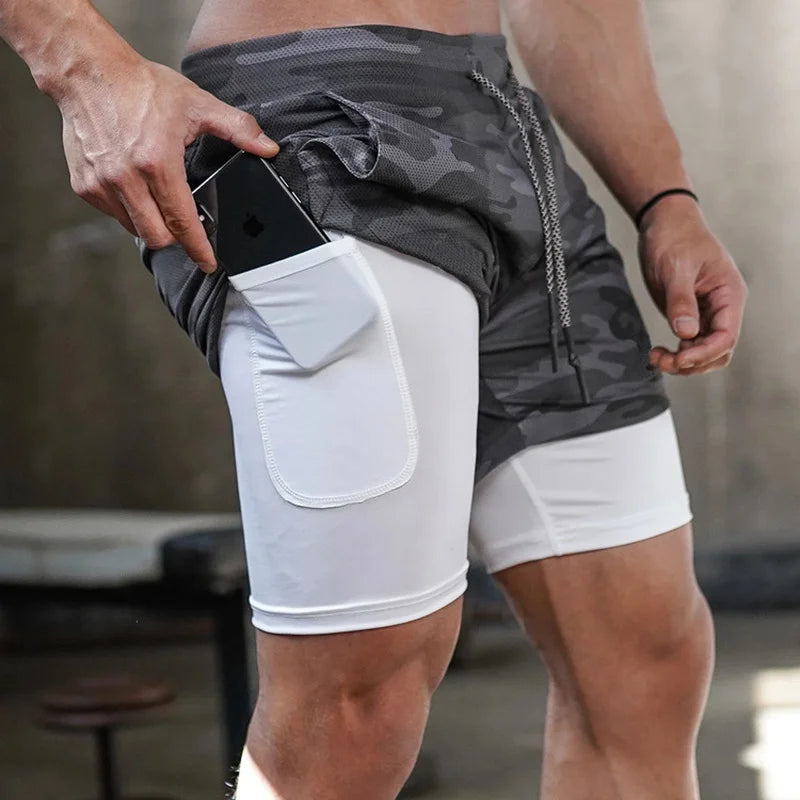 Men's Camo Quick-Dry Gym Shorts - Mobile Pocket Athletic Shorts