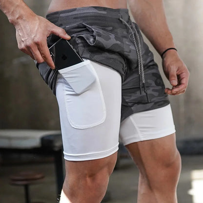 Men's Camo Quick-Dry Gym Shorts - Mobile Pocket Athletic Shorts