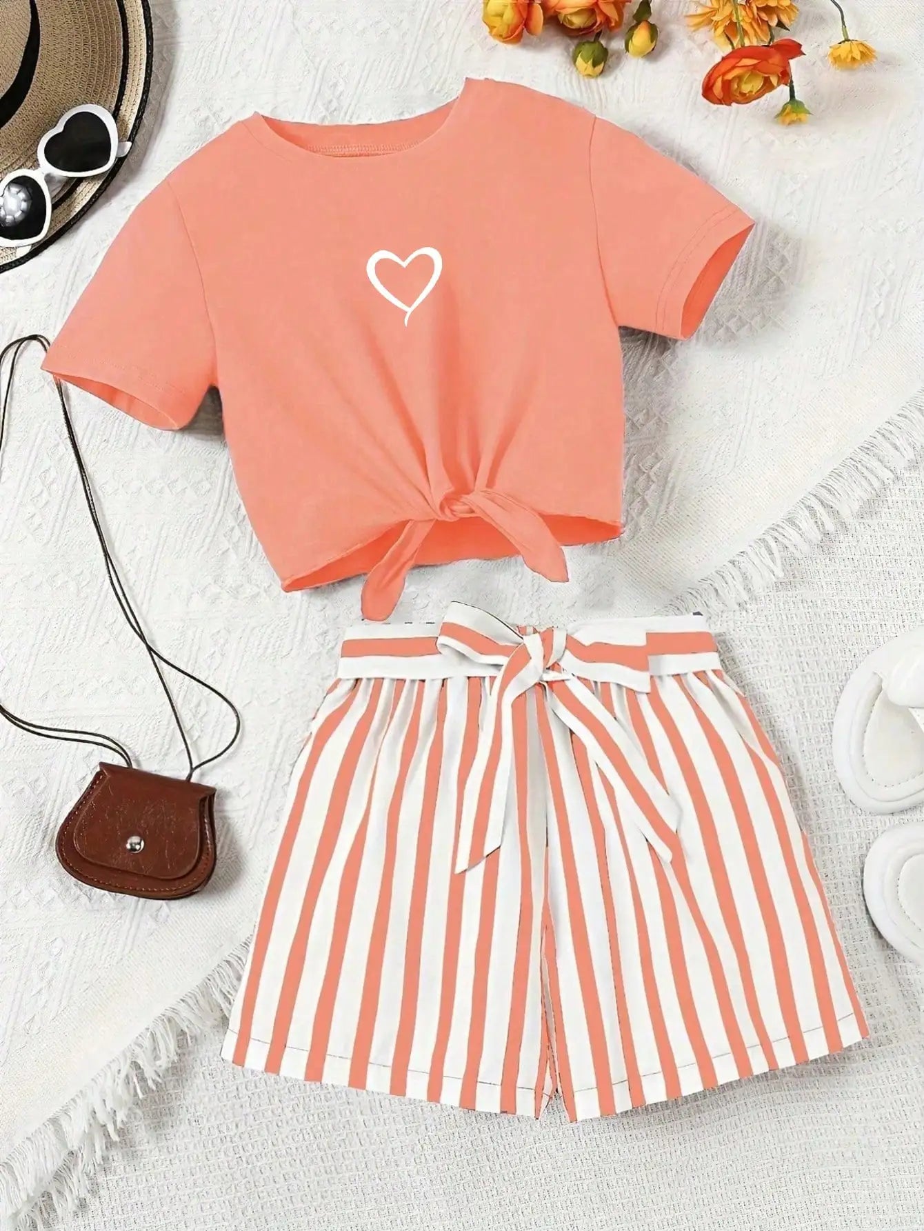 Girls Striped T-Shirt & Shorts Set