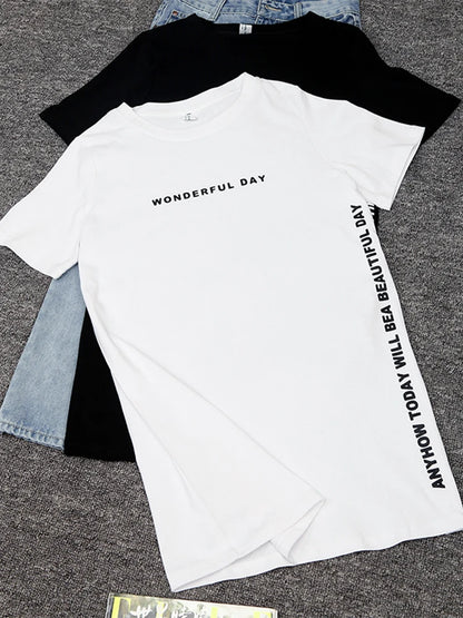Women's Printed Long T-Shirt with Slit