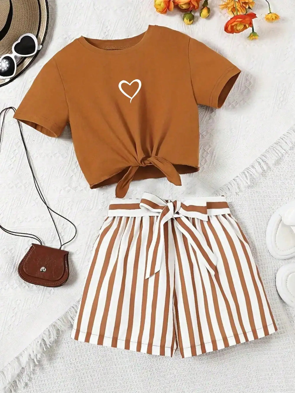 Girls Striped T-Shirt & Shorts Set