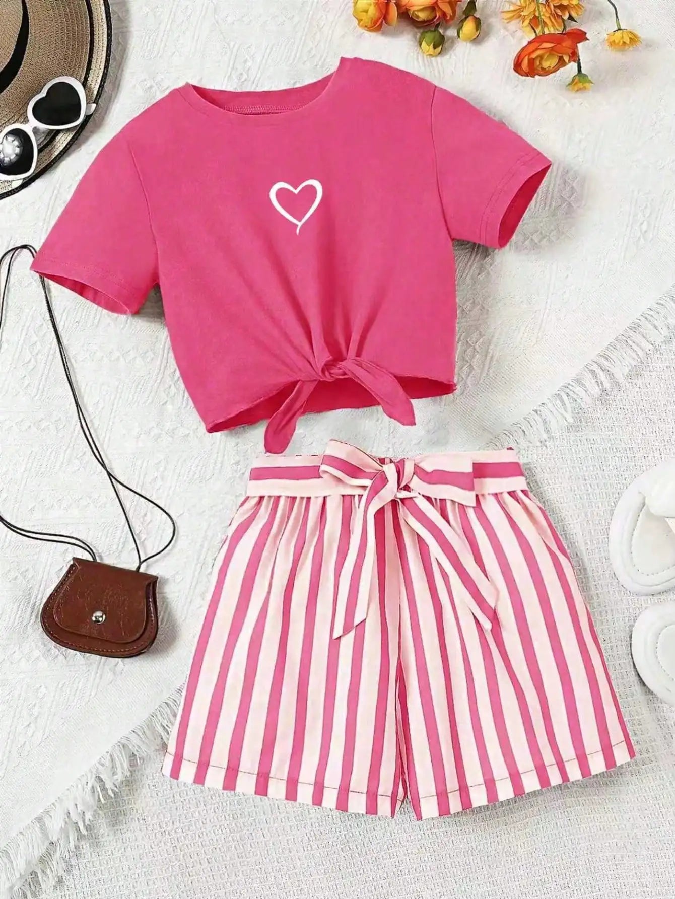 Girls Striped T-Shirt & Shorts Set
