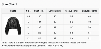Vintage  Black Leather Biker Jacket size chart 