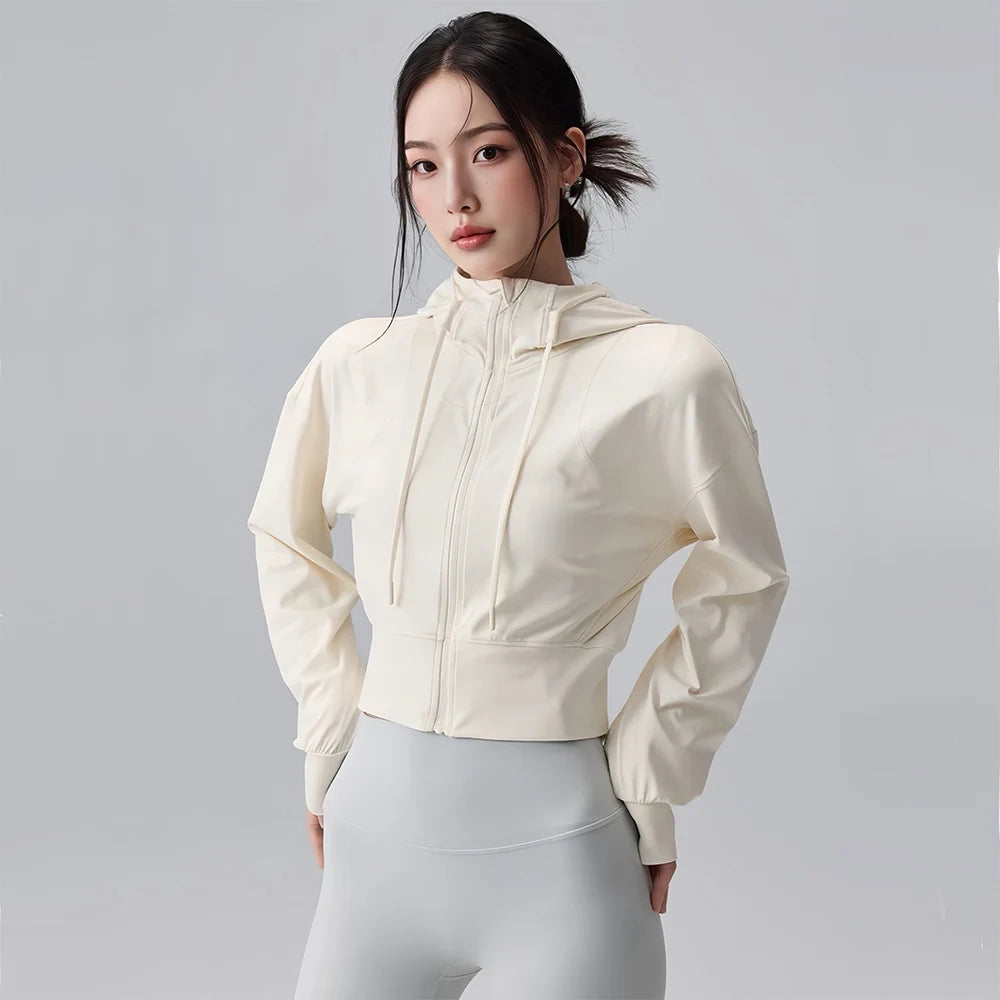 Women's Hooded Running Jacket milk white