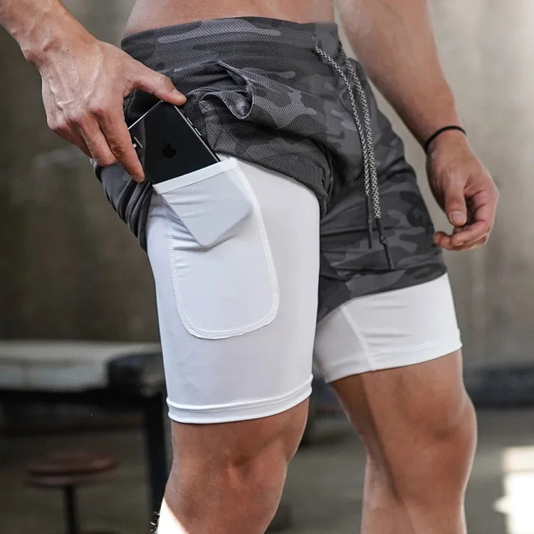 Men's Camo Quick-Dry Gym Shorts - Mobile Pocket Athletic Shorts
