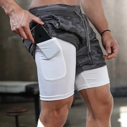 Men's Camo Quick-Dry Gym Shorts - Mobile Pocket Athletic Shorts