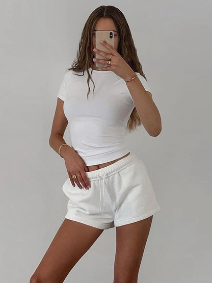 Women's Slim Fit White Crop Top T-Shirt