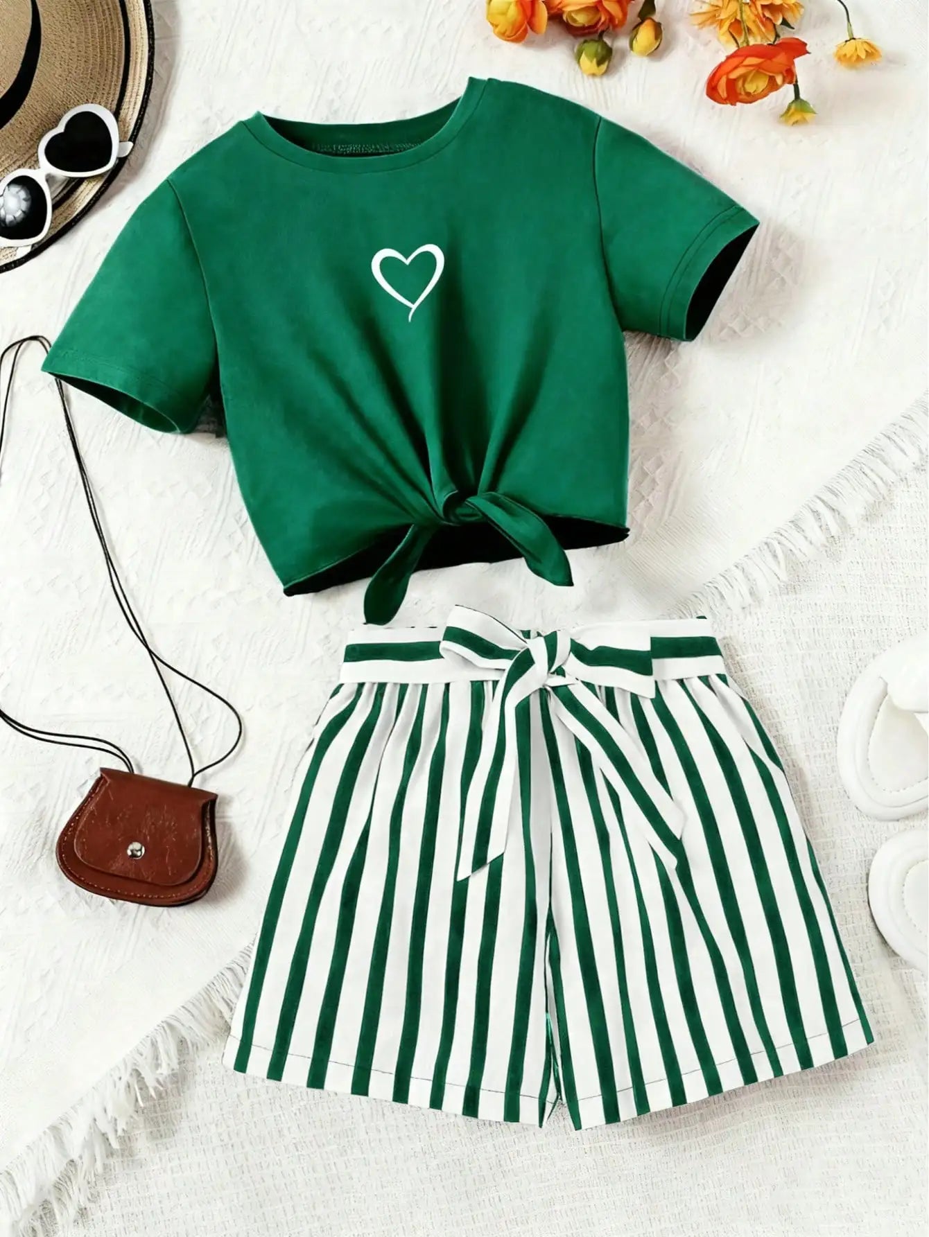 Girls Striped T-Shirt & Shorts Set
