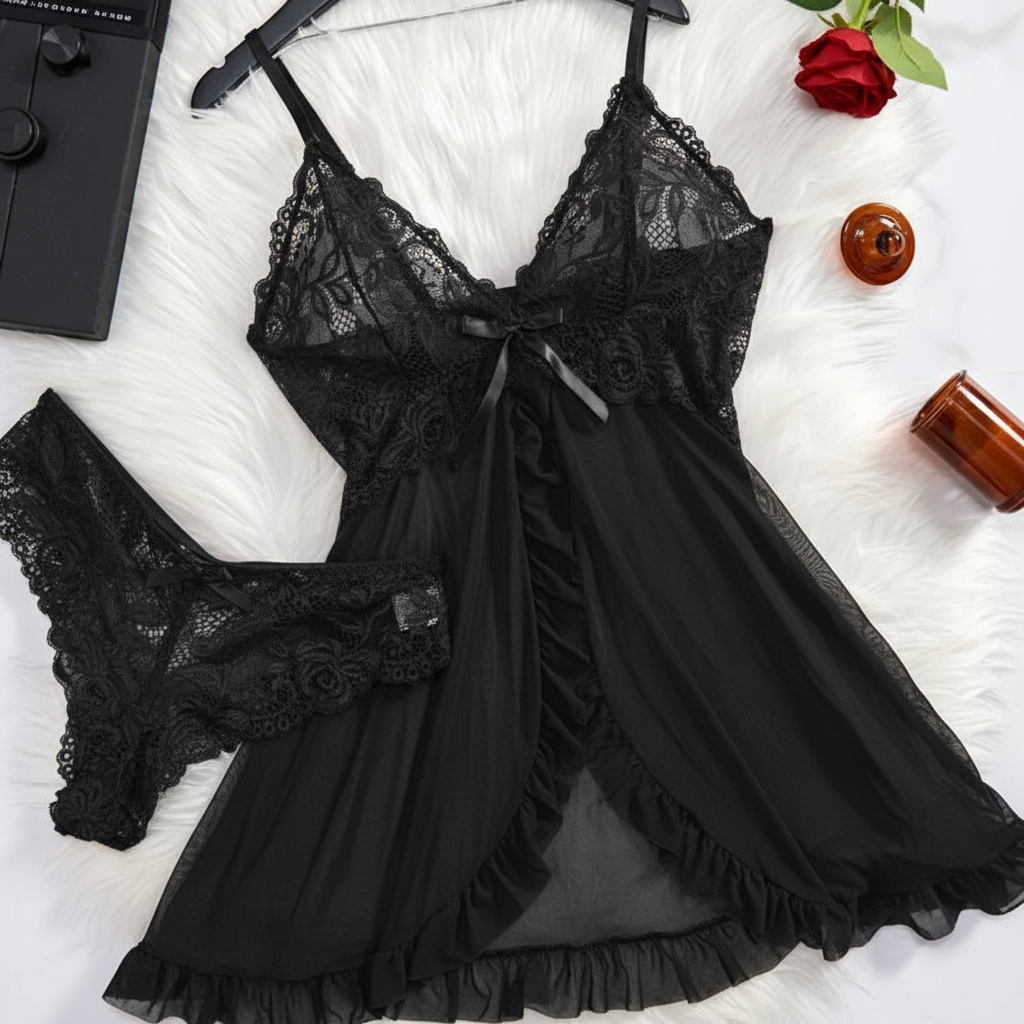 Women's Lace Lingerie & Nightgown Set