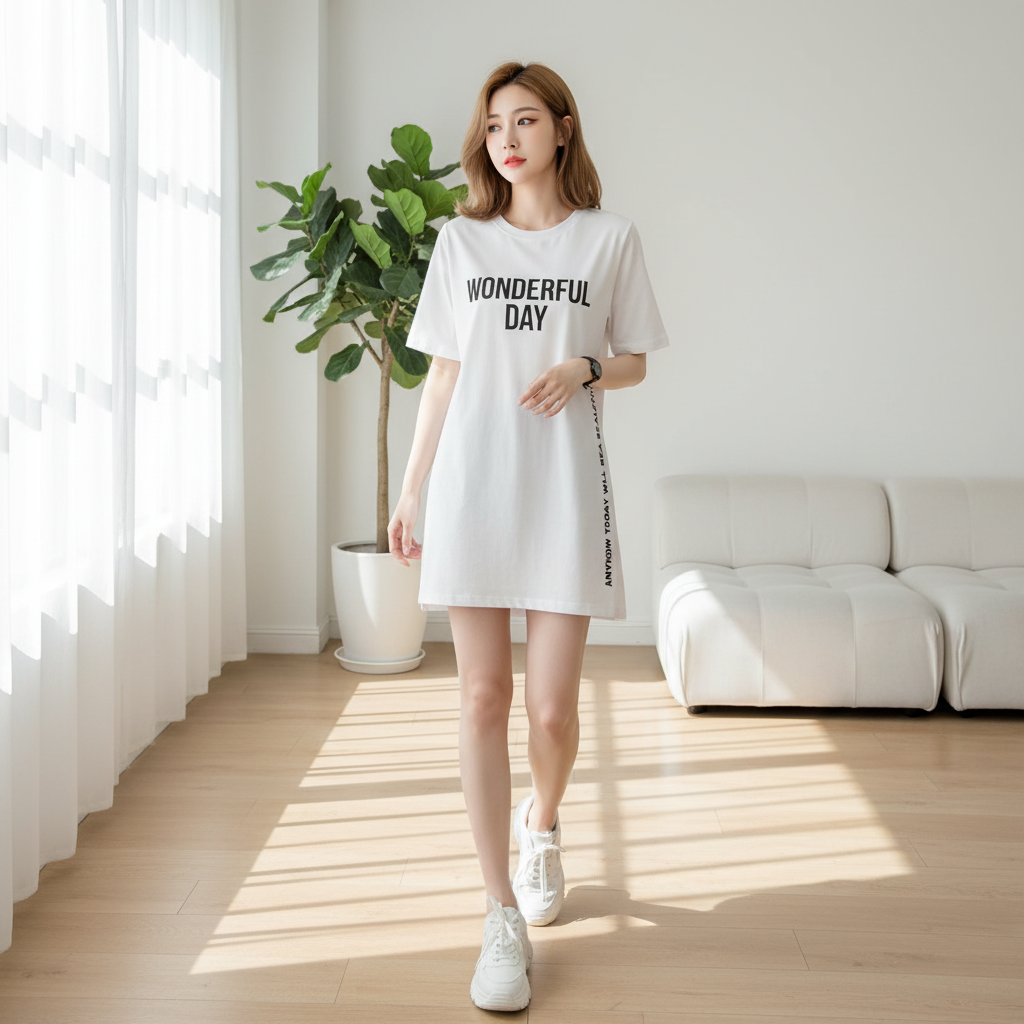 Women's Printed Long T-Shirt with Slit