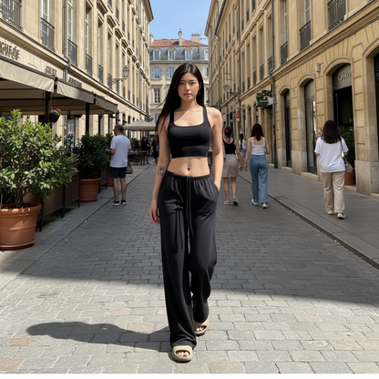 Women's High-Waist Wide-Leg Yoga Joggers blak