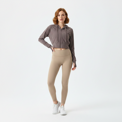 Women's Hooded Running Jacket Brown Coffee
