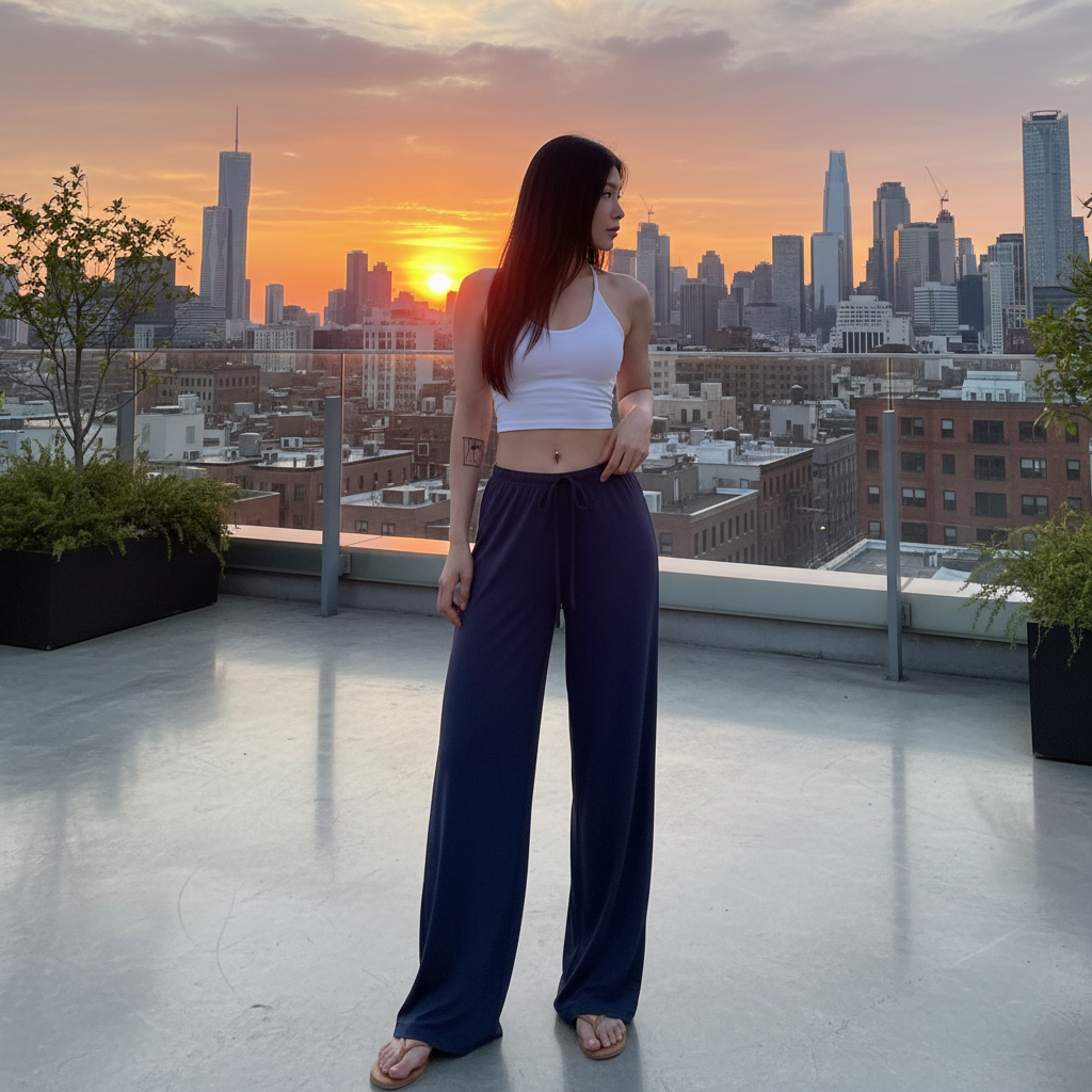 Women's High-Waist Wide-Leg Yoga Joggers navy blue