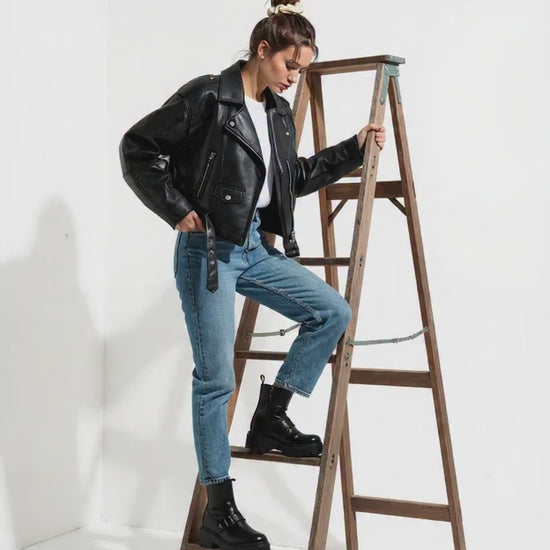 Vintage  Black Leather Biker Jacket 