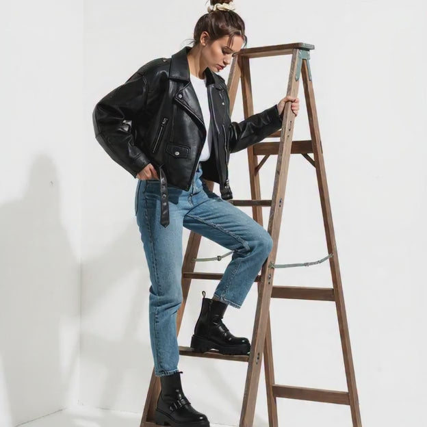 Vintage  Black Leather Biker Jacket 