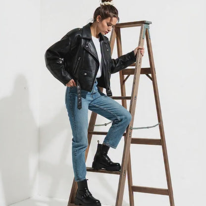 Vintage  Black Leather Biker Jacket 