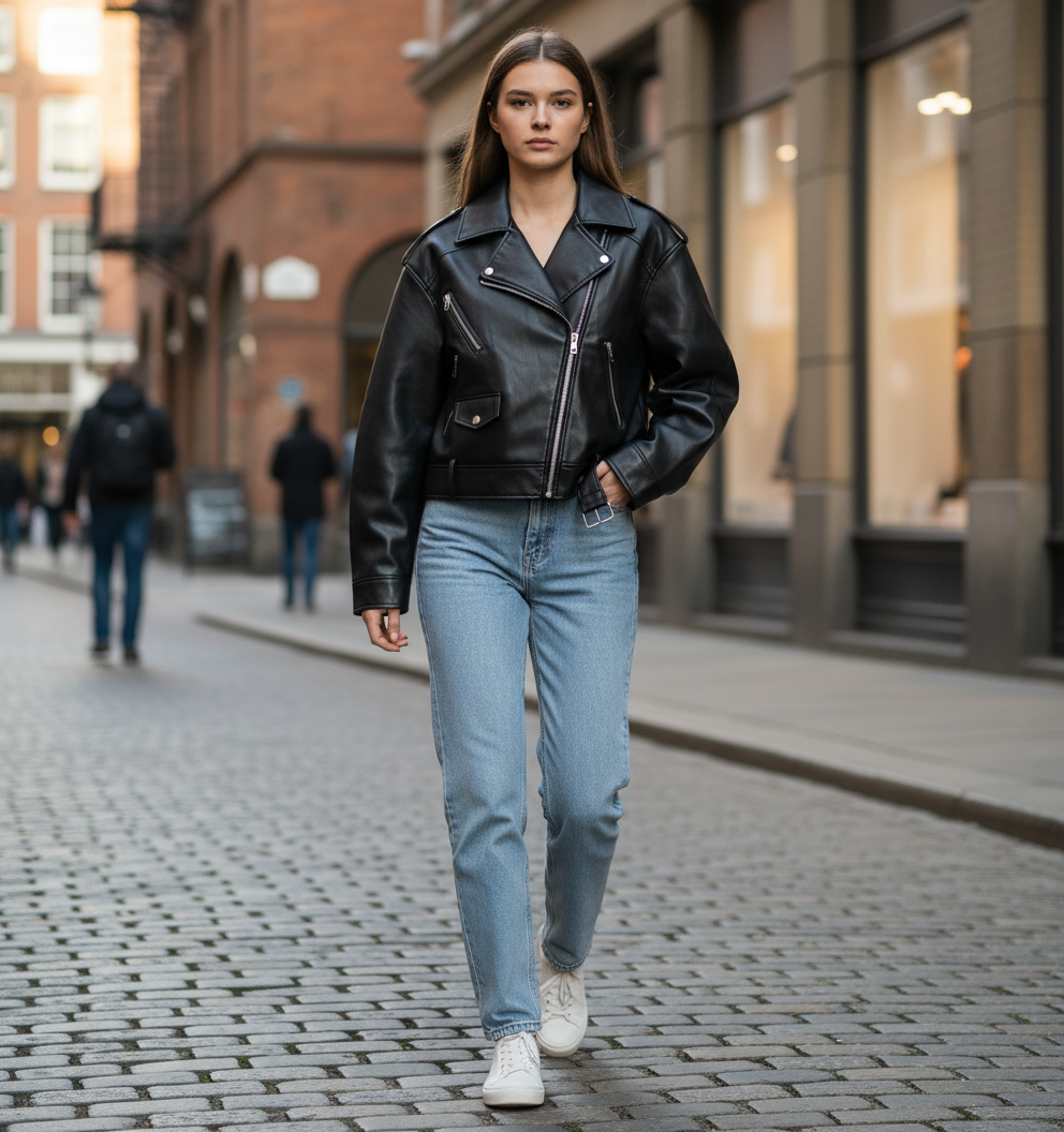 Vintage  Black Leather Biker Jacket 