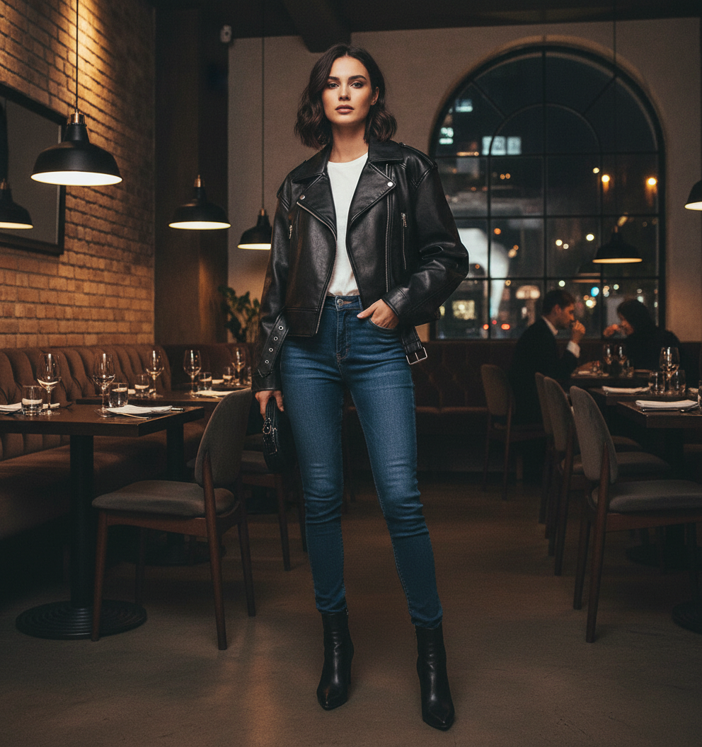 Vintage  Black Leather Biker Jacket 