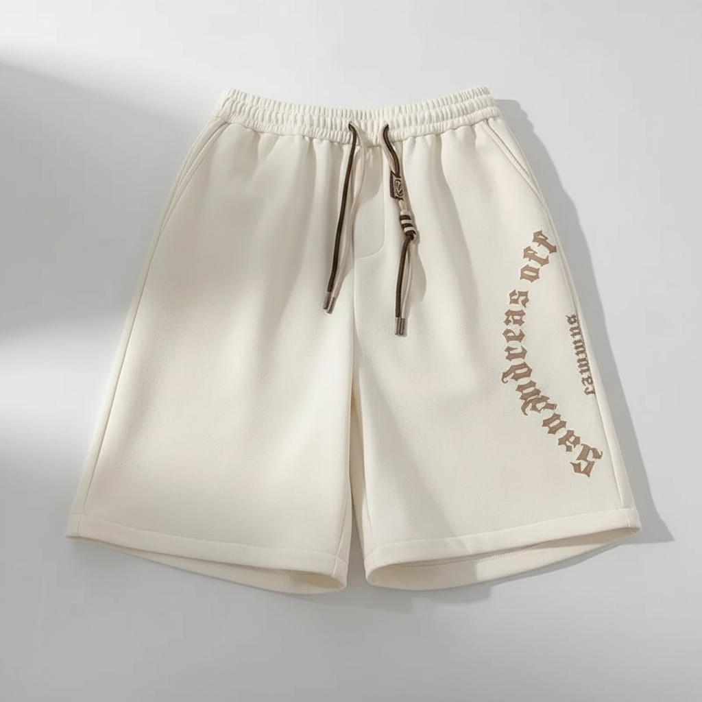 Oversized beige shorts with Retro Letters