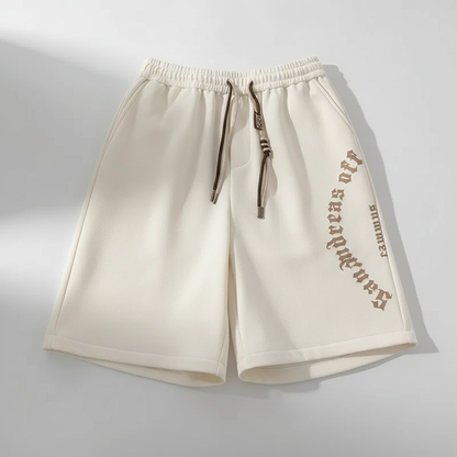 Oversized beige shorts with Retro Letters