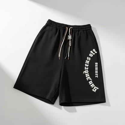 Oversized black shorts with Retro Letters