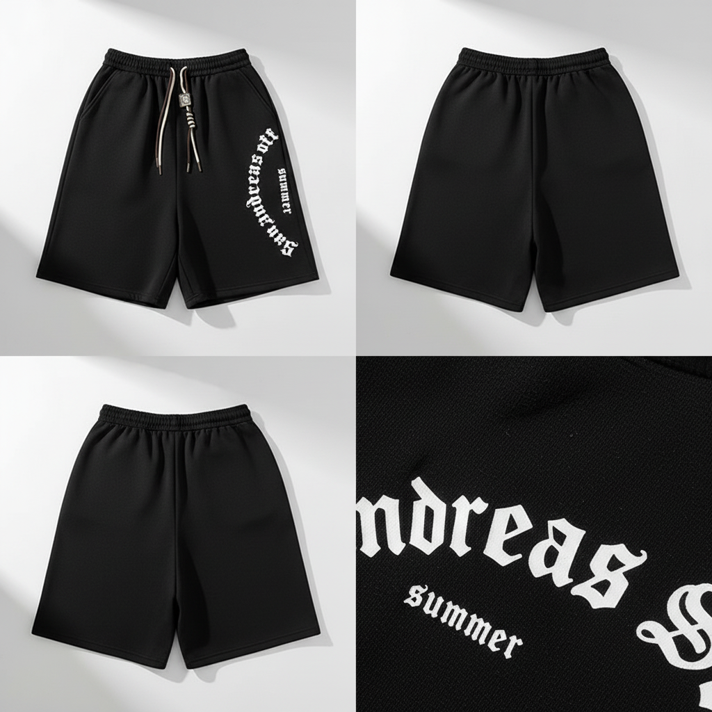 Oversized black shorts with Retro Letters