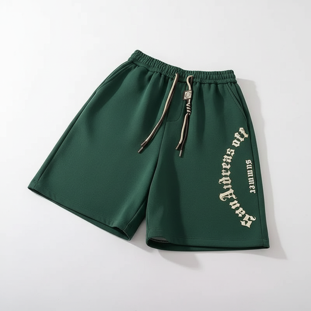 Oversized Green shorts with Retro Letters