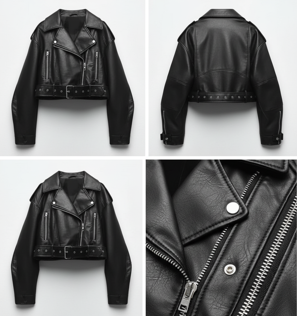 Vintage  Black Leather Biker Jacket 