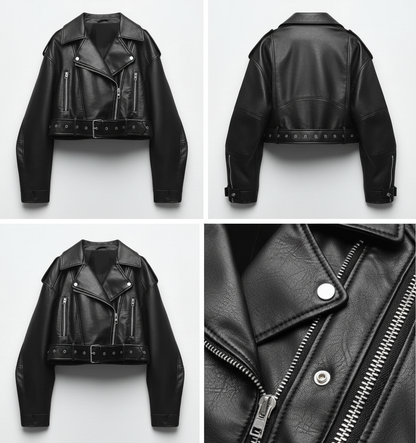 Vintage  Black Leather Biker Jacket 