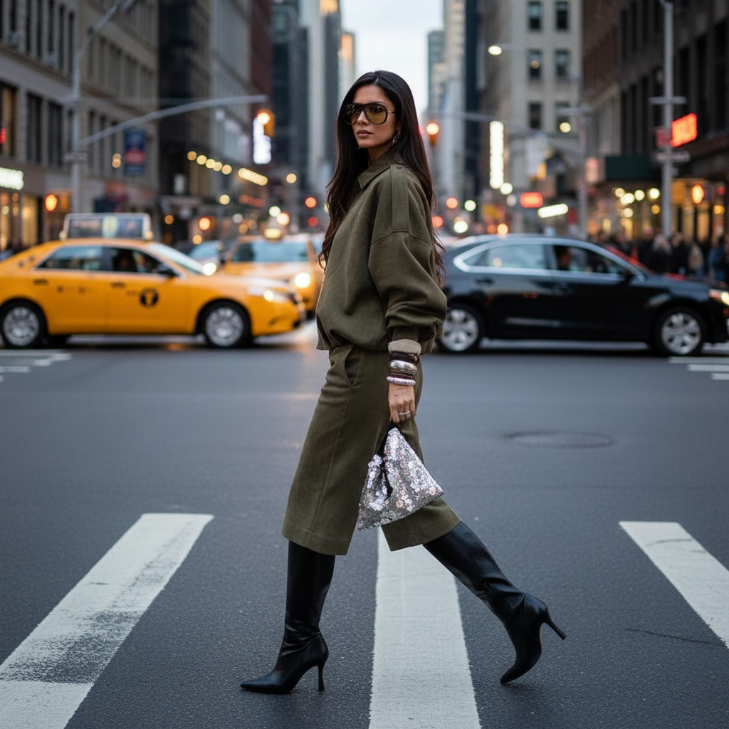 Green outfit with a jacket and pants set