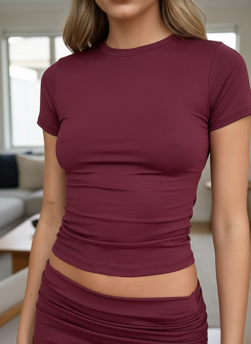 Women's Slim Fit Claret Crop Top T-Shirt