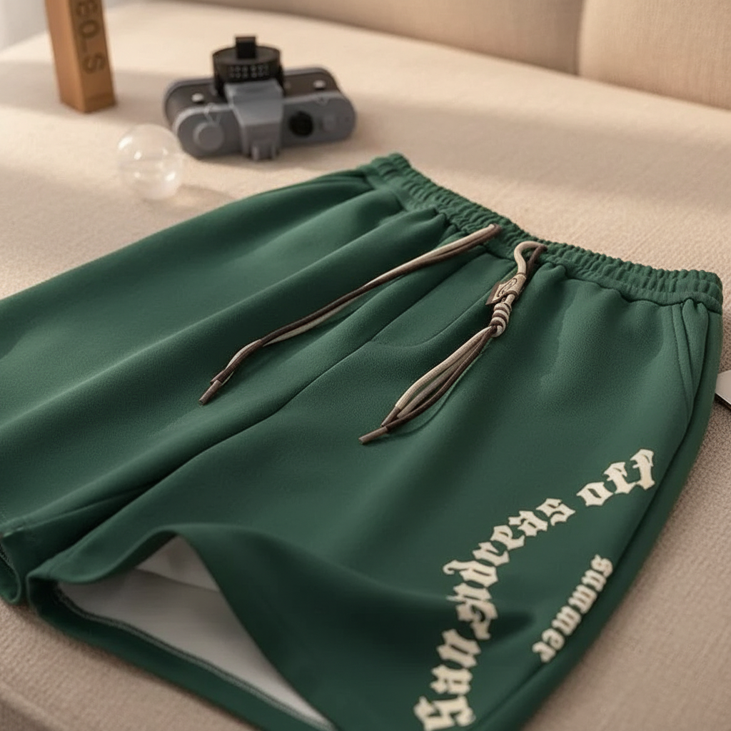 Oversized Green shorts with Retro Letters
