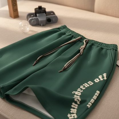 Oversized Green shorts with Retro Letters