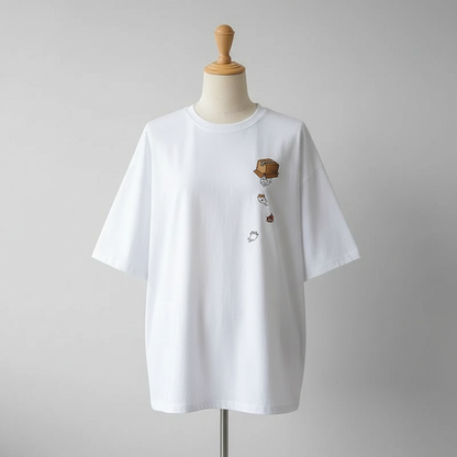 a oversized white t-shirt with graphic designs 