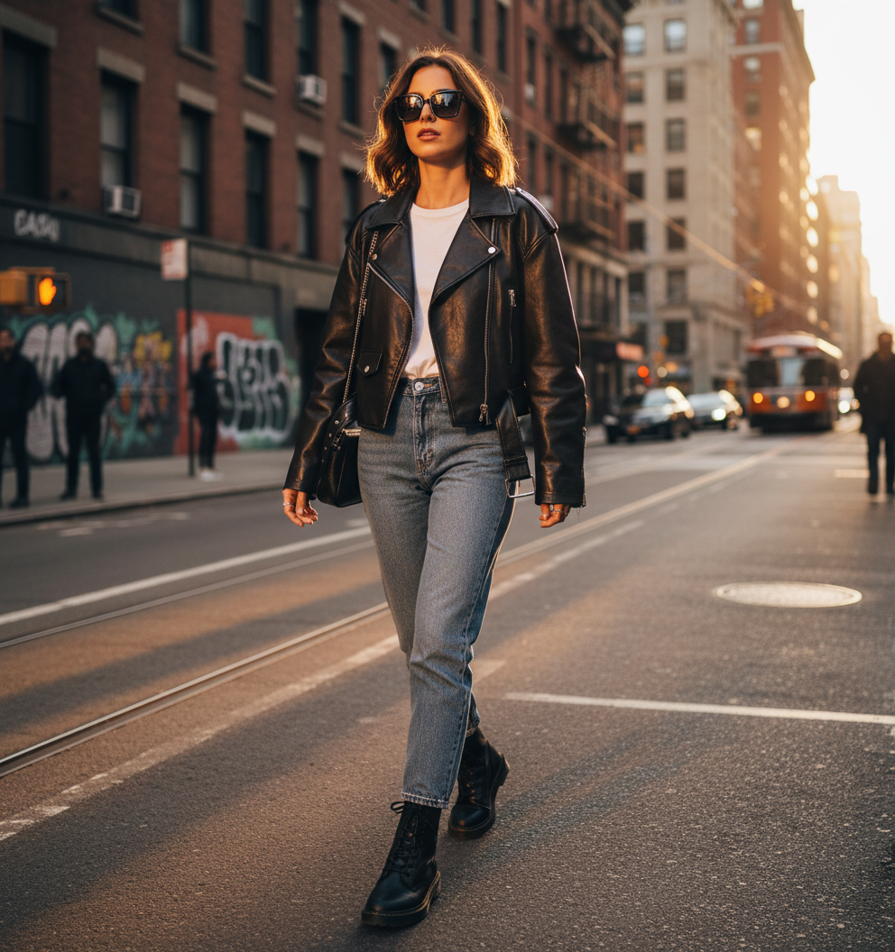 Vintage  Black Leather Biker Jacket 