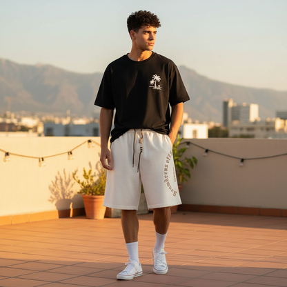 Oversized Beige shorts with Retro Letters for Men